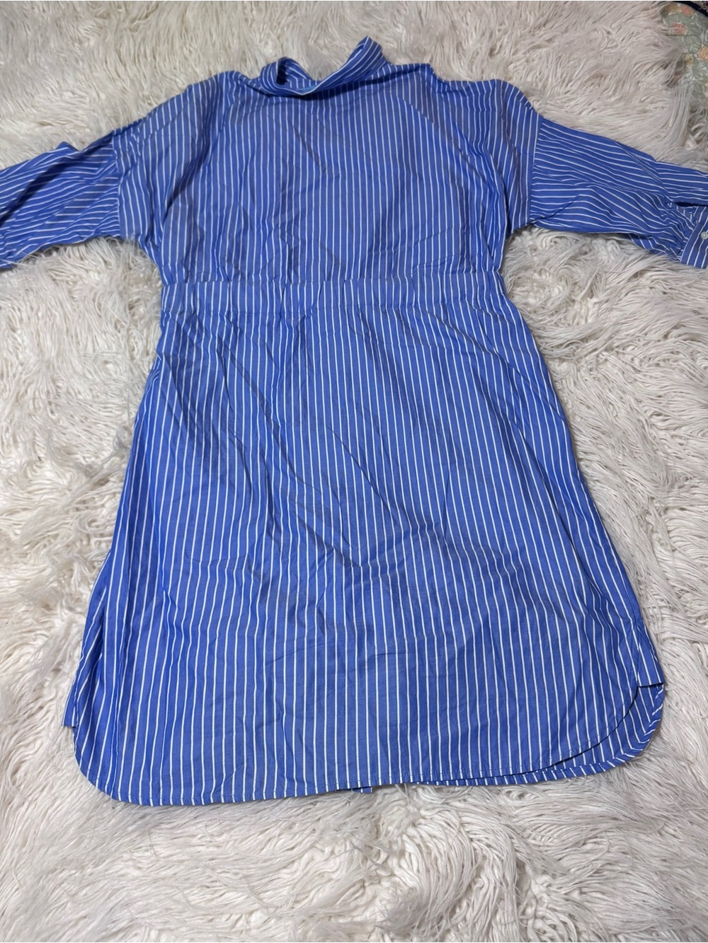 J. Mclaughlin Shirt Dress Blue White Vertical Strips Size Medium Button Front - Picture 11 of 11